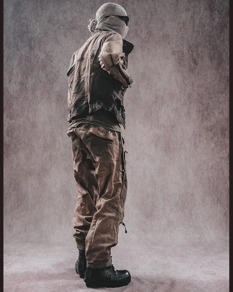Post-Apocalyptic 3D Cut Distressed Double-Layer Cargo Pants