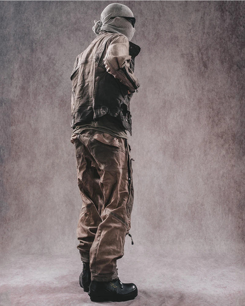 Post-Apocalyptic 3D Cut Distressed Double-Layer Cargo Pants