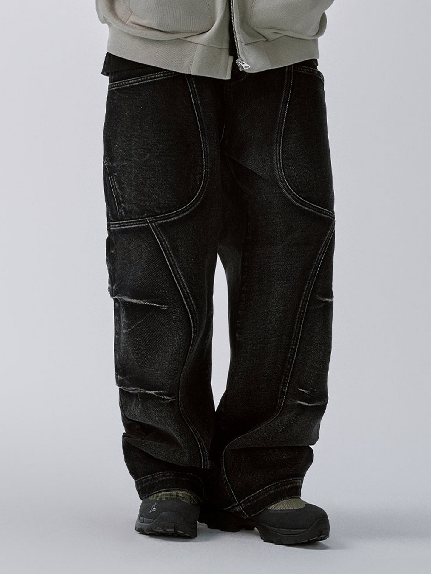 Washed Deconstructed Oversized Denim Cargo Pants