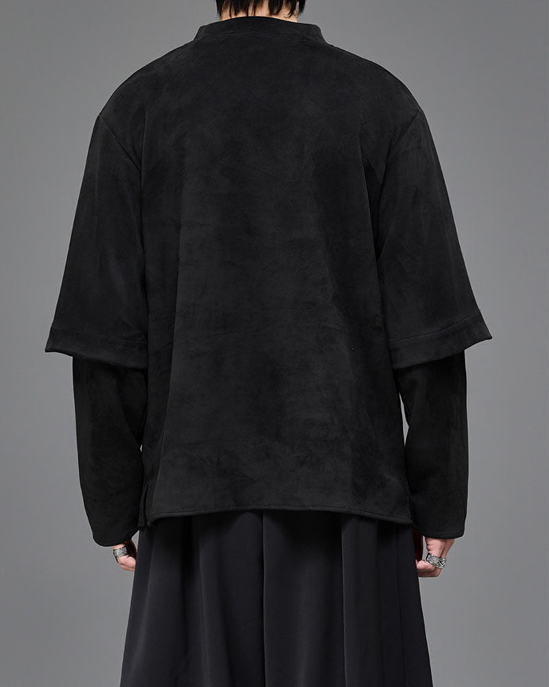 Modern Japanese Mock Neck Layered Long-Sleeve Tee