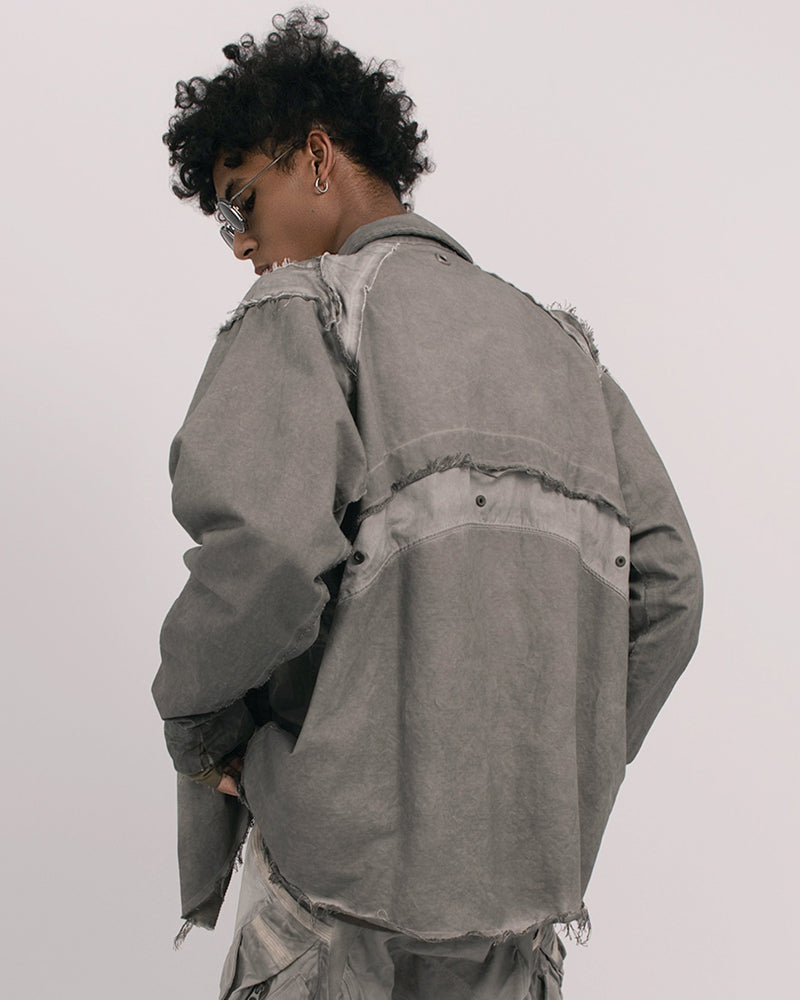 Wasteland Distressed Frayed Button Long-Sleeve Shirt