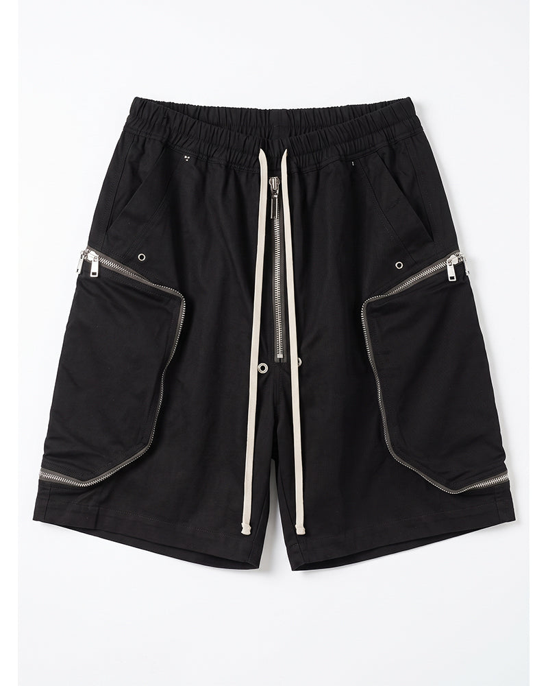 Deconstructed Multi‑Zip Utility Techwear Cargo Shorts