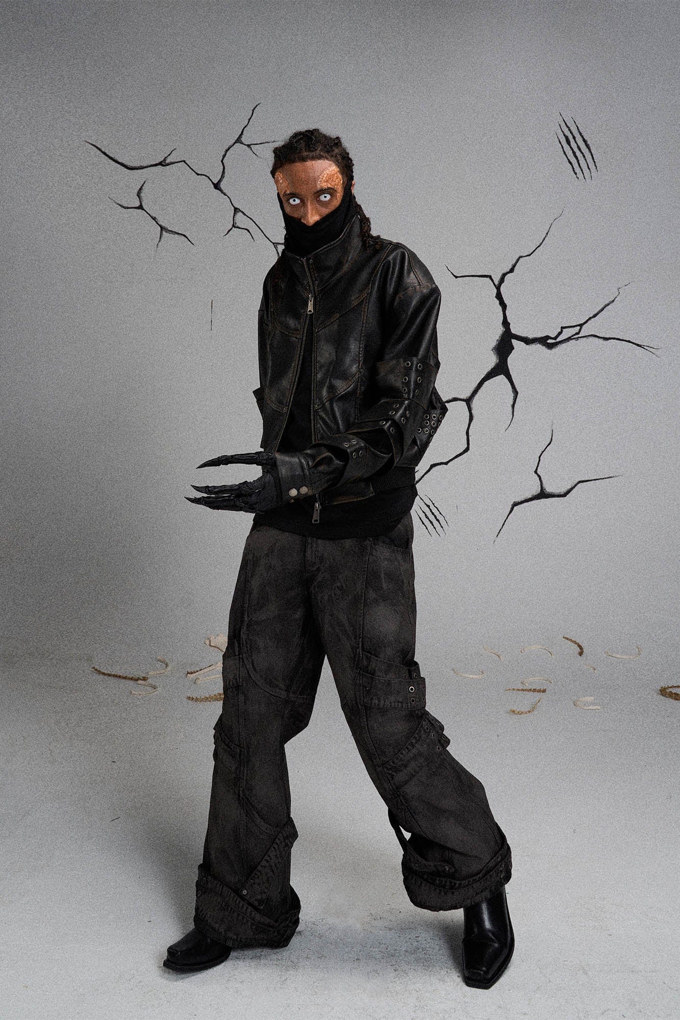 Mutation Layered Strap Distressed Wide-Leg Pants