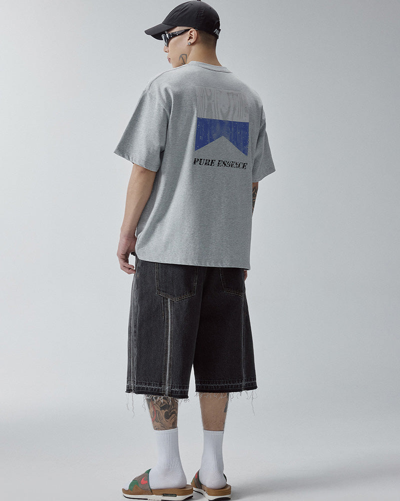 Washed Denim Panel Shorts
