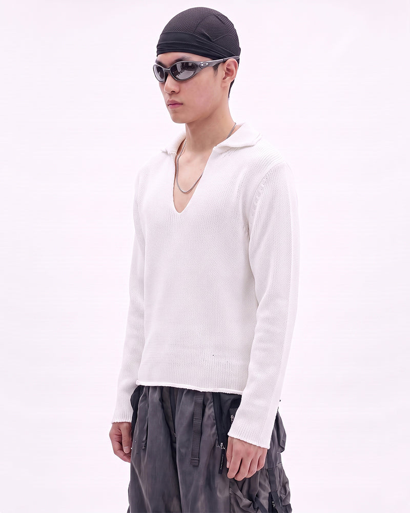 Post-Apocalyptic V-Neck Solid Sweater