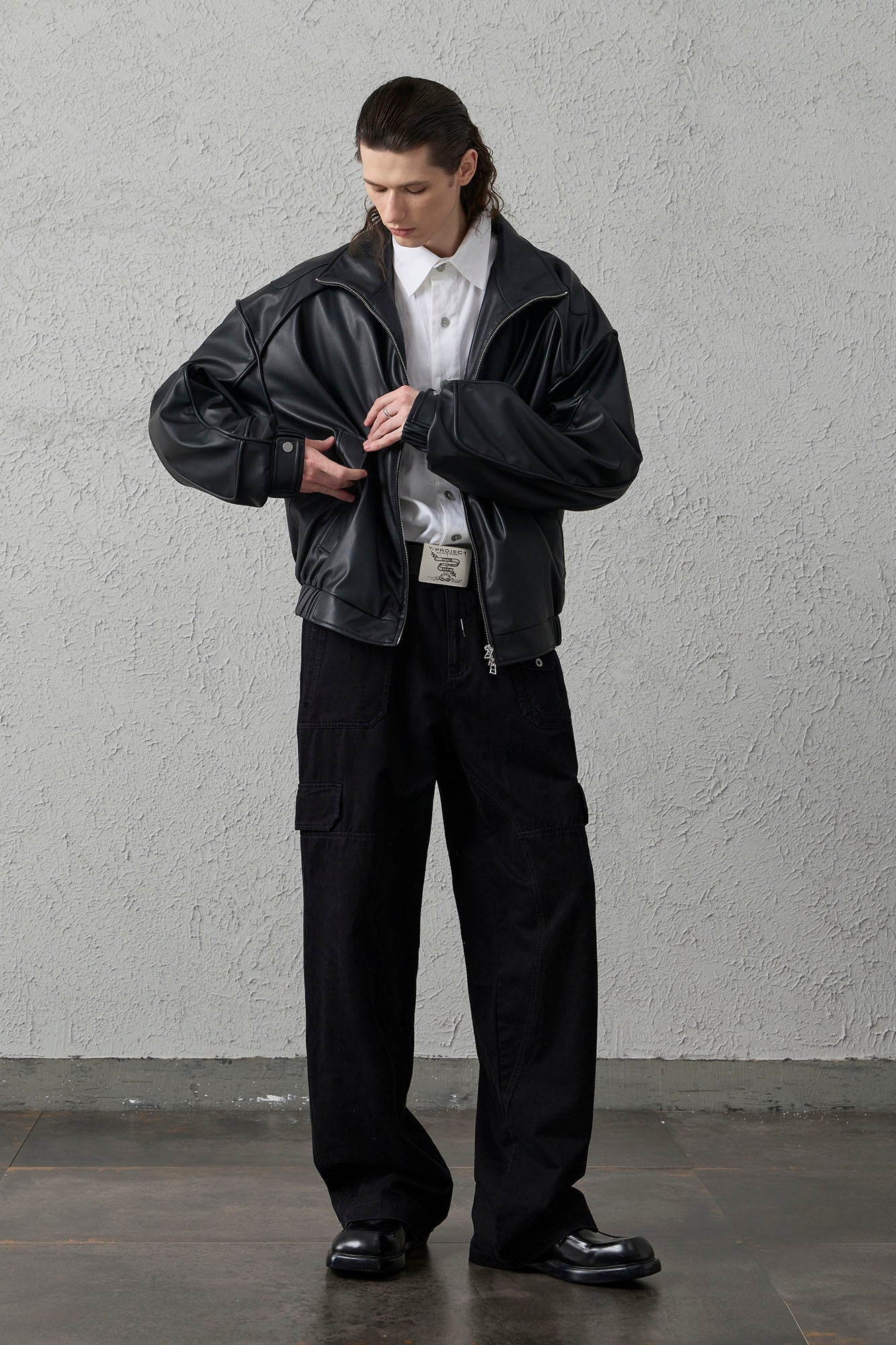 Faux Leather Piped Seam Jacket
