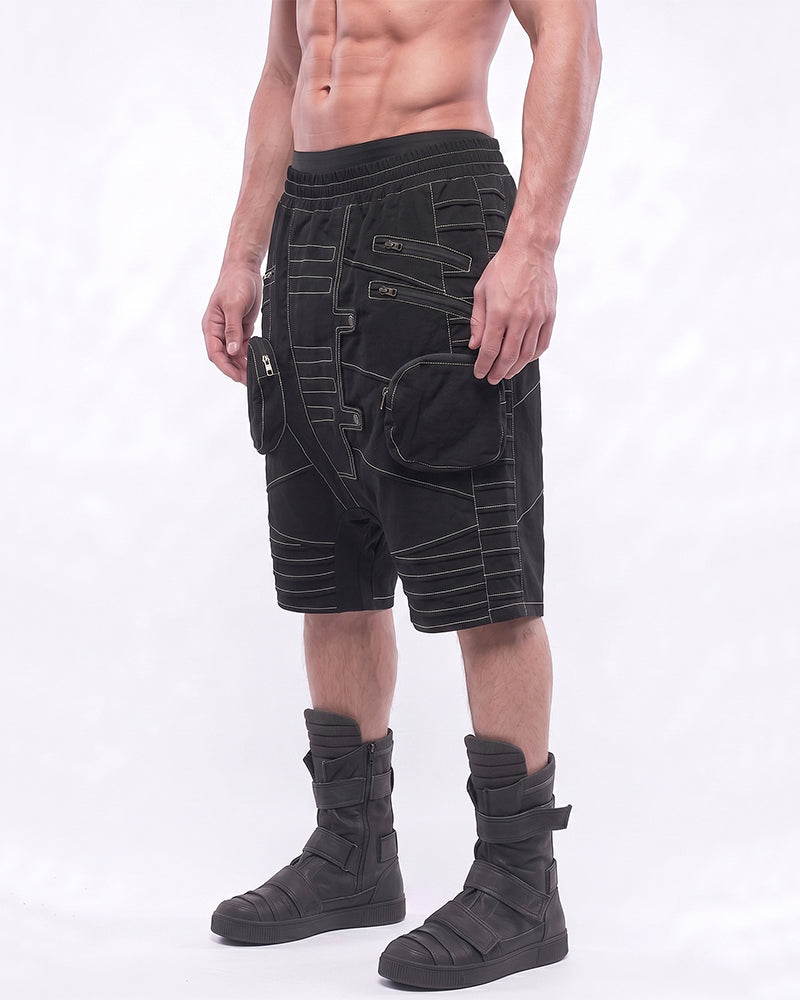 Wasteland Deconstructed Multi‑Pocket Drop Crotch Shorts