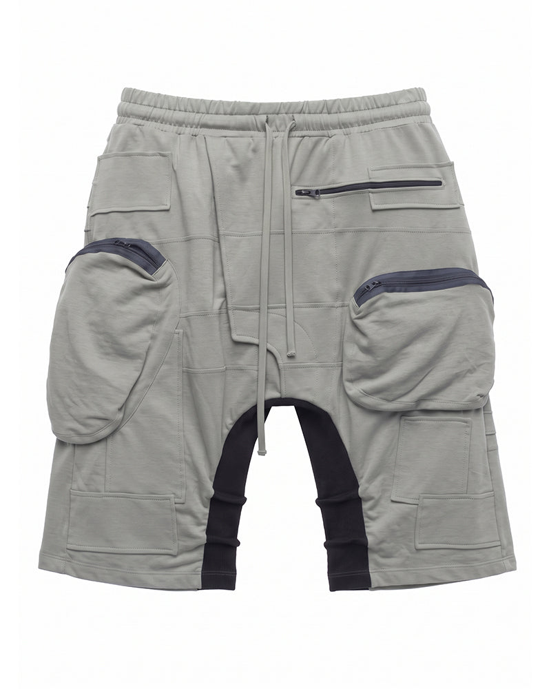 Wasteland Multi-Zip Cargo Contrast Drop-Crotch Shorts