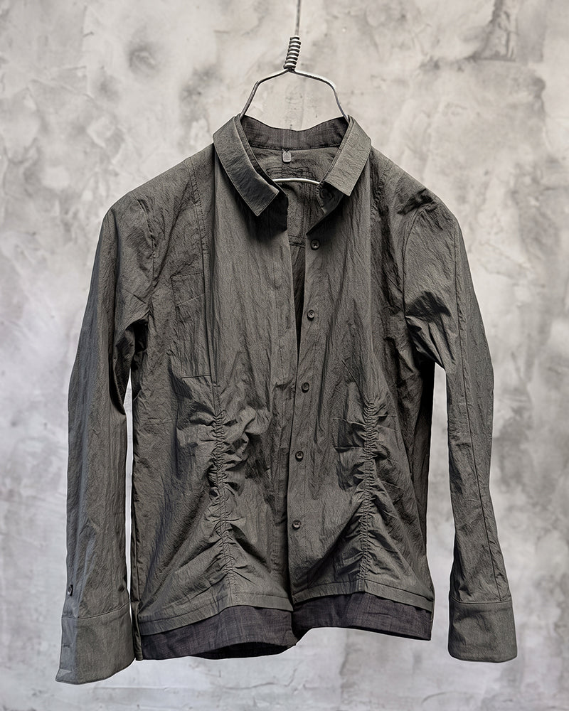 Wasteland Crinkled Asymmetric Patchwork Long Sleeve Shirt