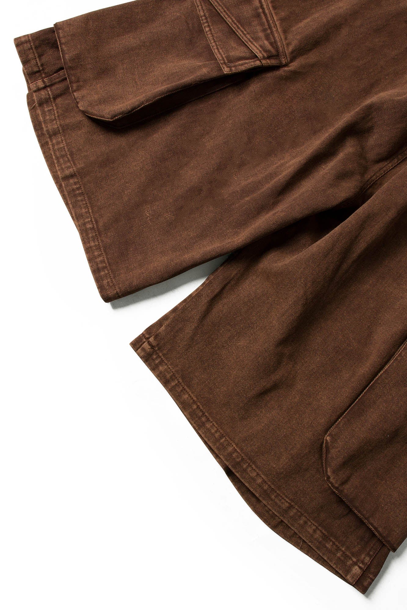 Detachable Scarf Washed Multi-Pocket Wide-Leg Shorts Brown