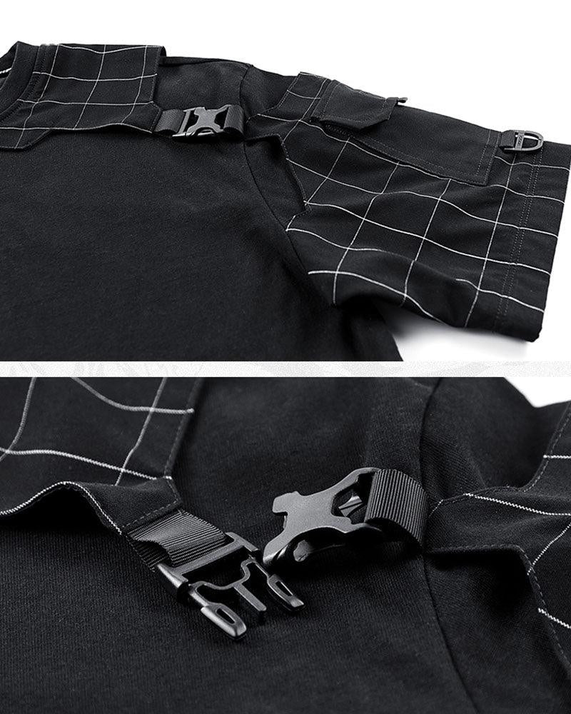 Functional Plaid Patchwork Techwear T-Shirt