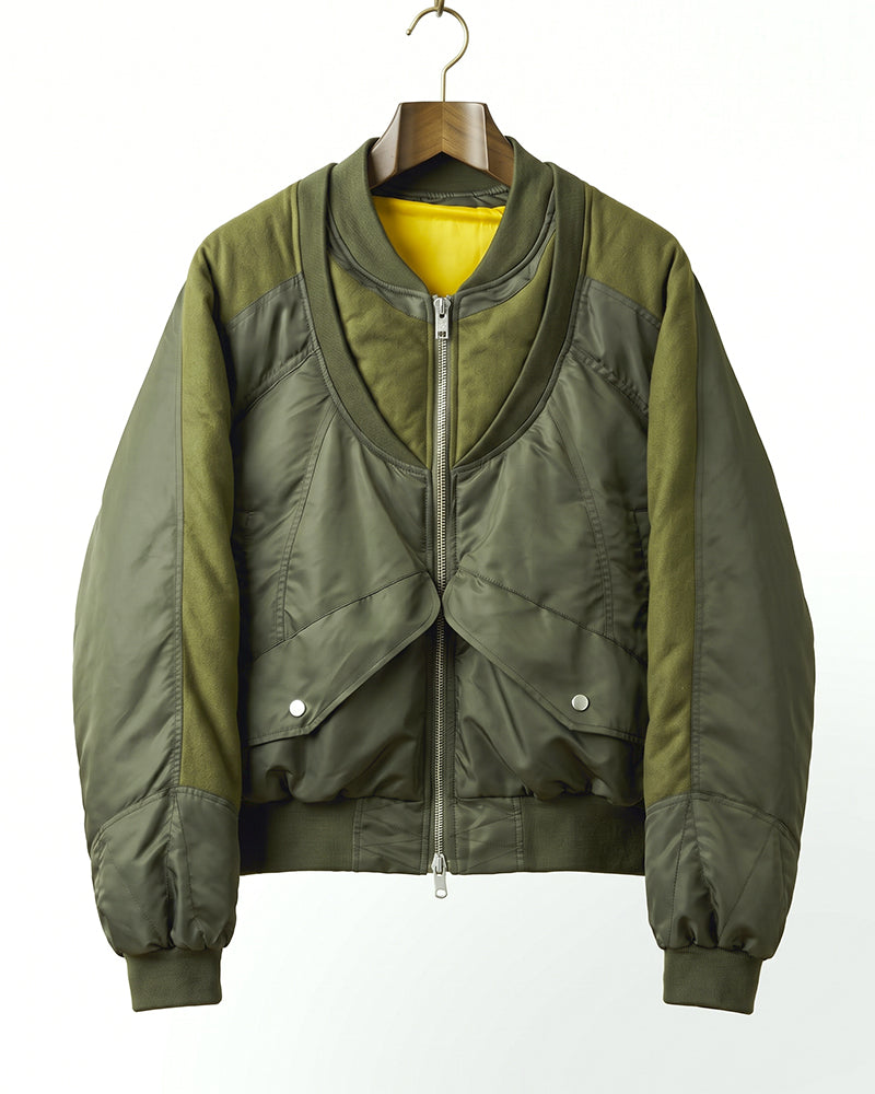 Deconstructed Double Collar Layered Contrast Bomber Jacket