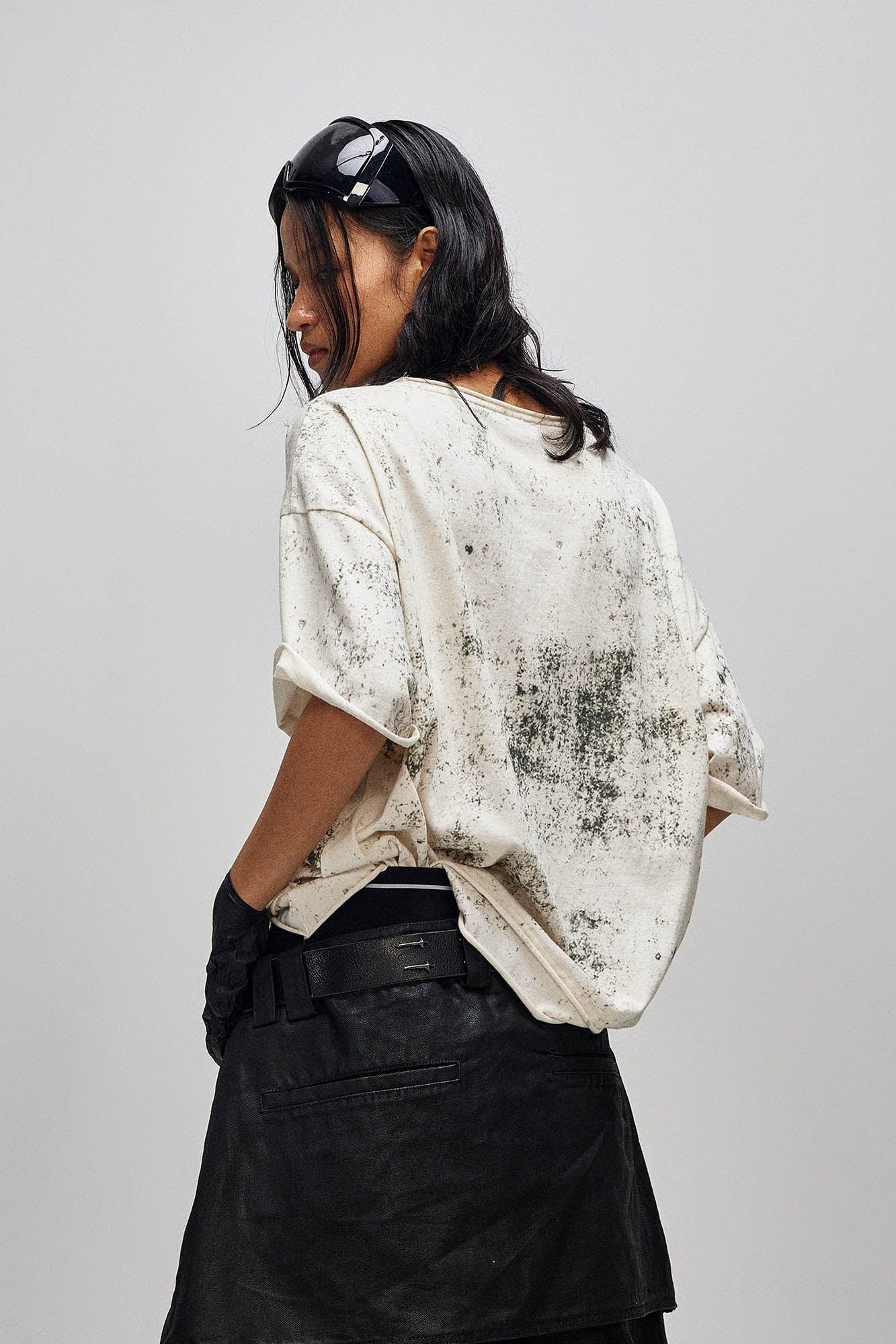 Grunge Brush-Stained Raw Hem T-Shirt