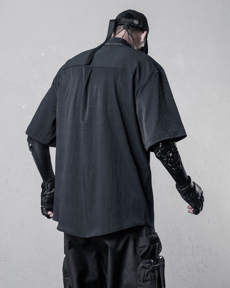 Asymmetric Panel Darkwear Short-Sleeve Shirt