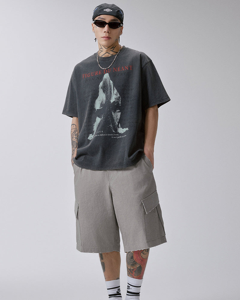 Washed Vintage Ghost Figure Print T-Shirt