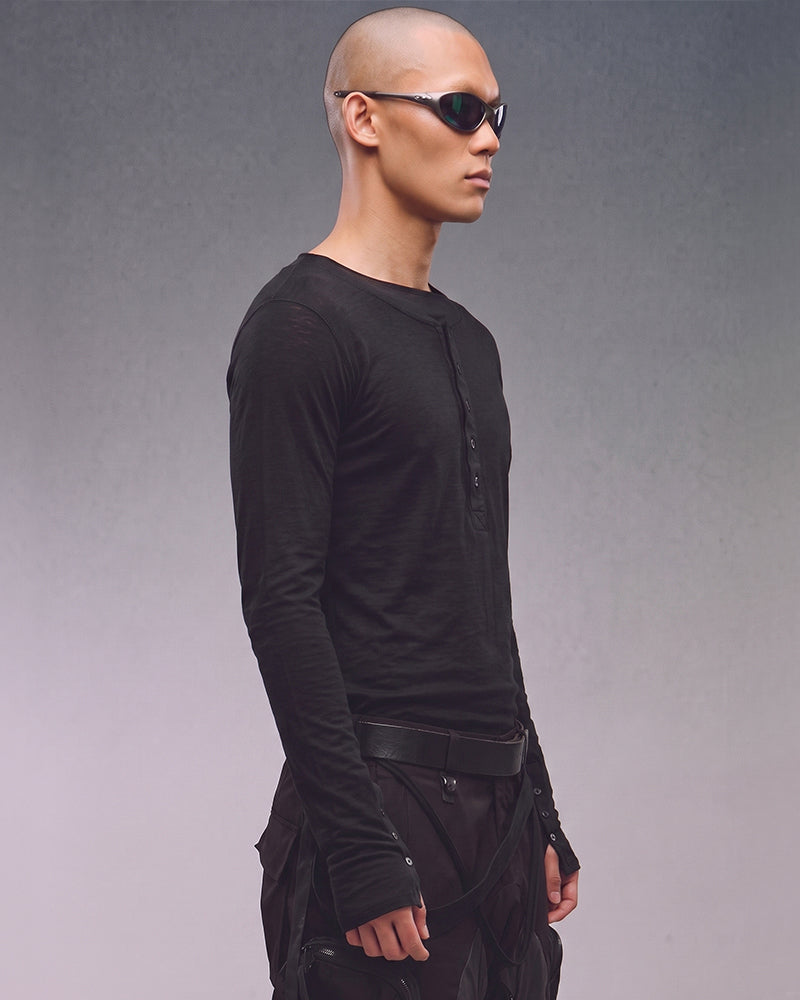 Dystopian Double-Layer Button Long Sleeve Top