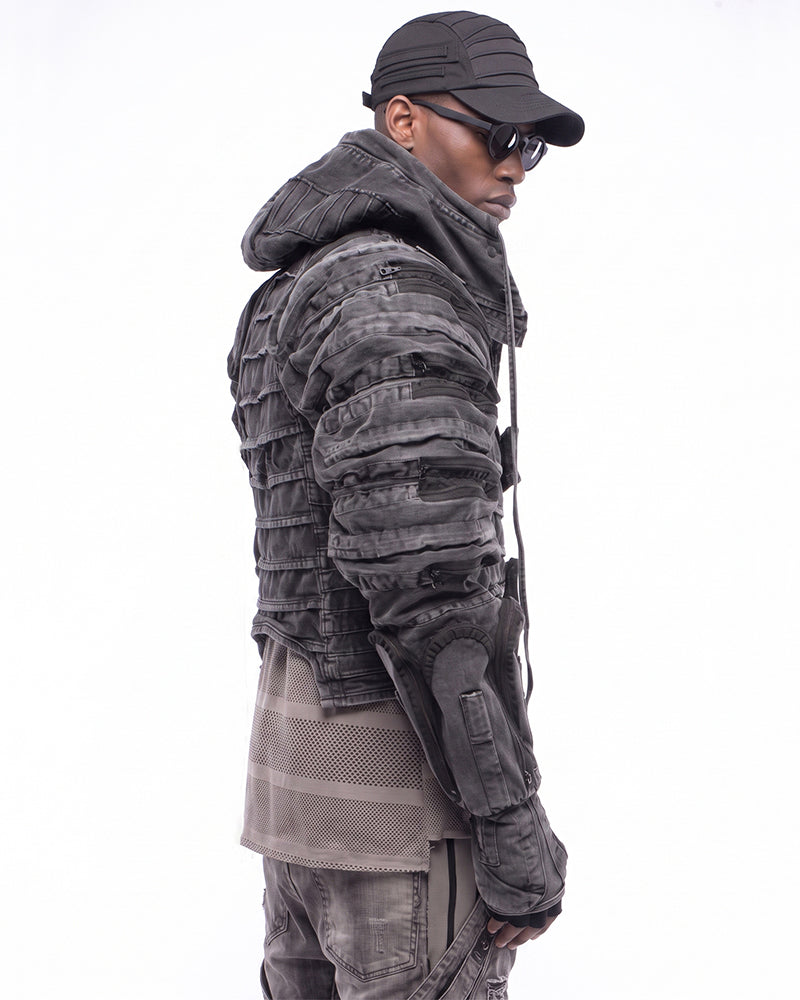 Wasteland Deconstructed Asymmetrical Distressed Hooded Jacket