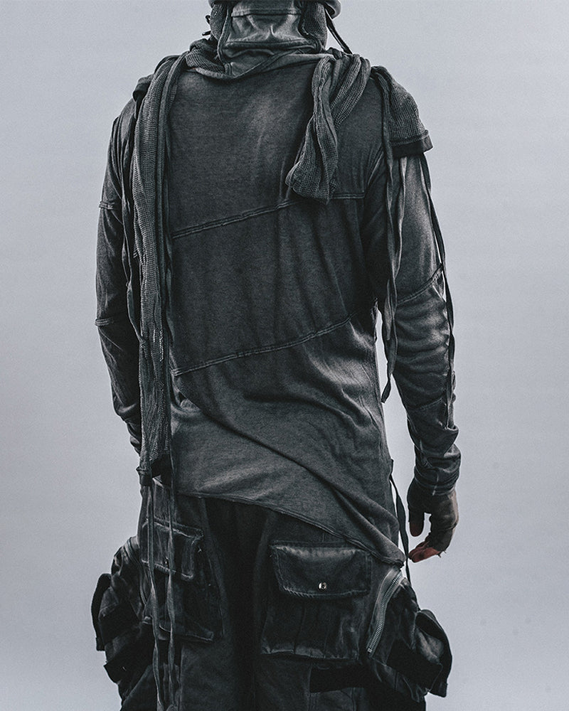 Spiral Cut Deconstructed Washed Long Sleeve T-Shirt