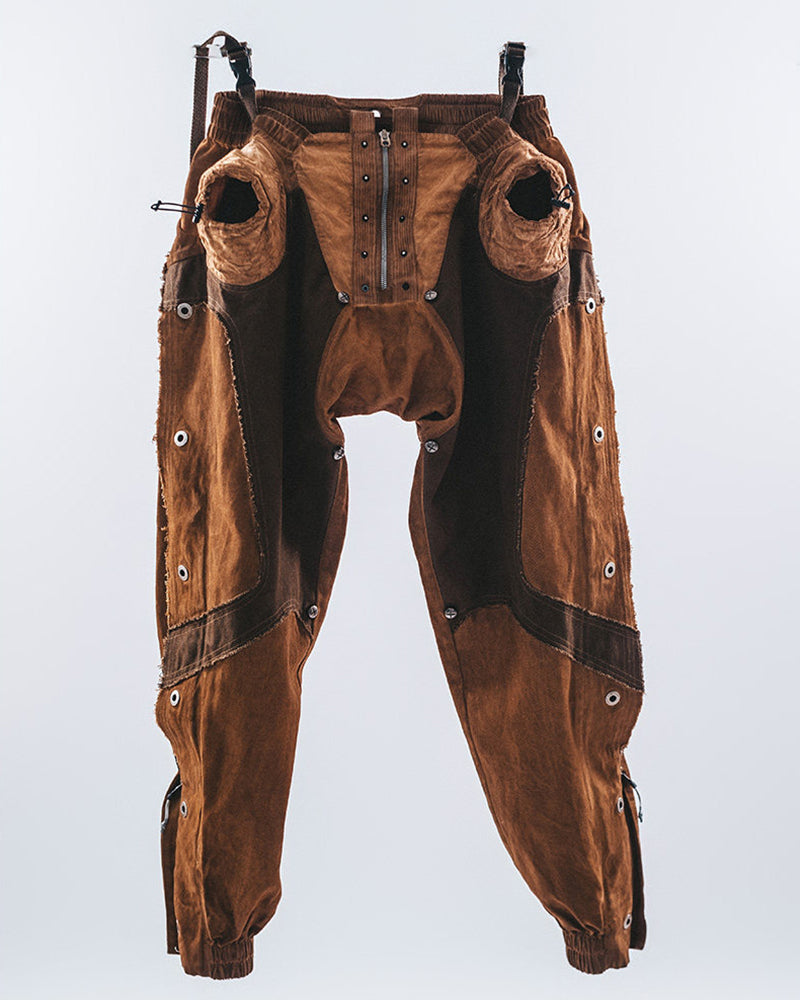 Wasteland Distressed Fin-Flap Multi-Zip Lumber Cargo Pants