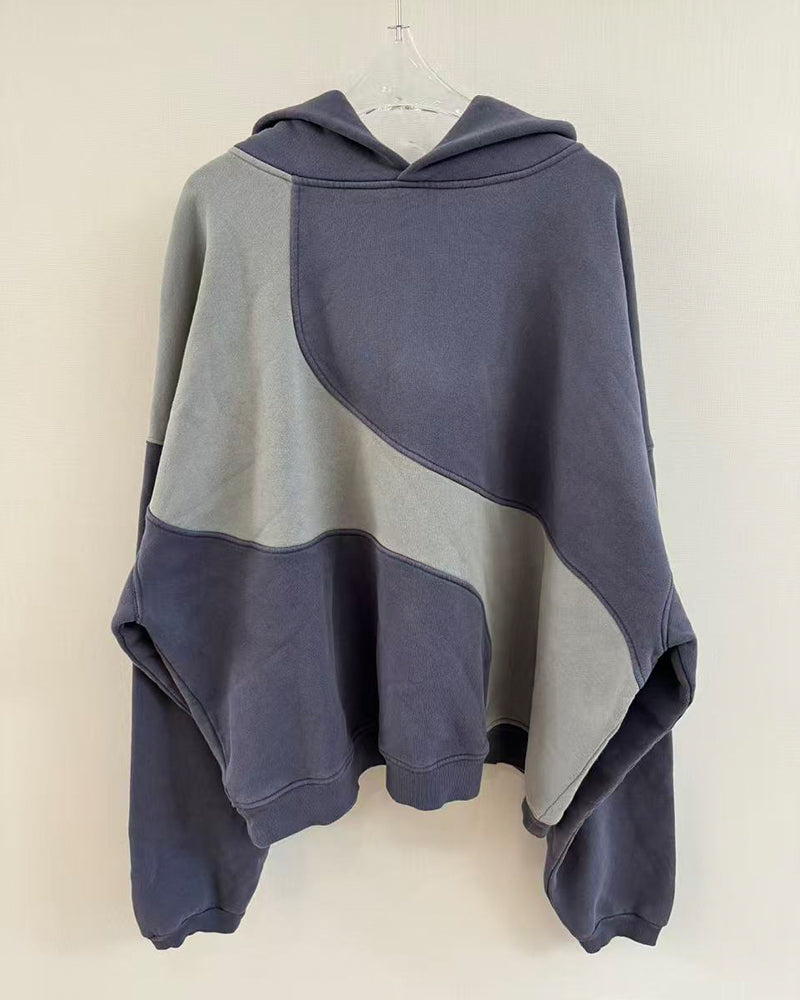 Post-Apocalyptic Curved Patchwork Washed Hoodie