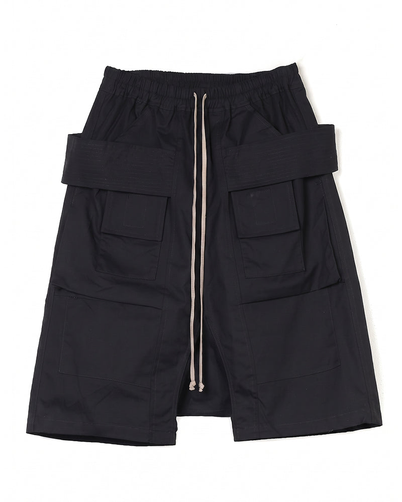 Deconstructed Darkwear Multi‑Pocket Utility Cargo Shorts