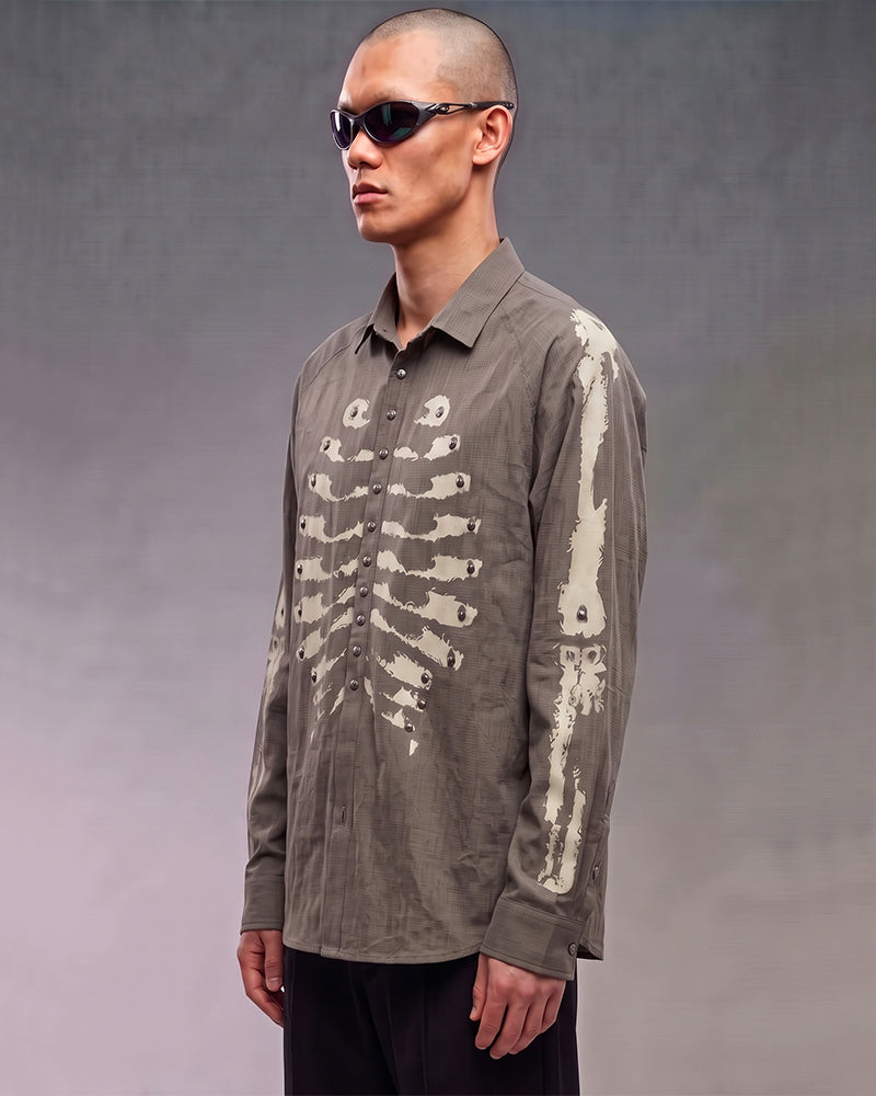 Post-Apocalyptic Skeleton Print Loose Long Sleeve Shirt