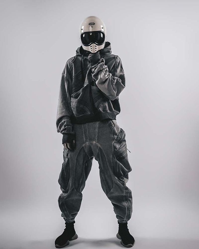Post-Apocalyptic Layered Mesh Hooded Cropped Jacket