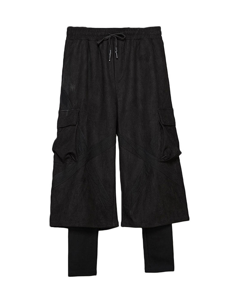 Modern Japanese Techwear Faux Suede Layered Cargo Pants