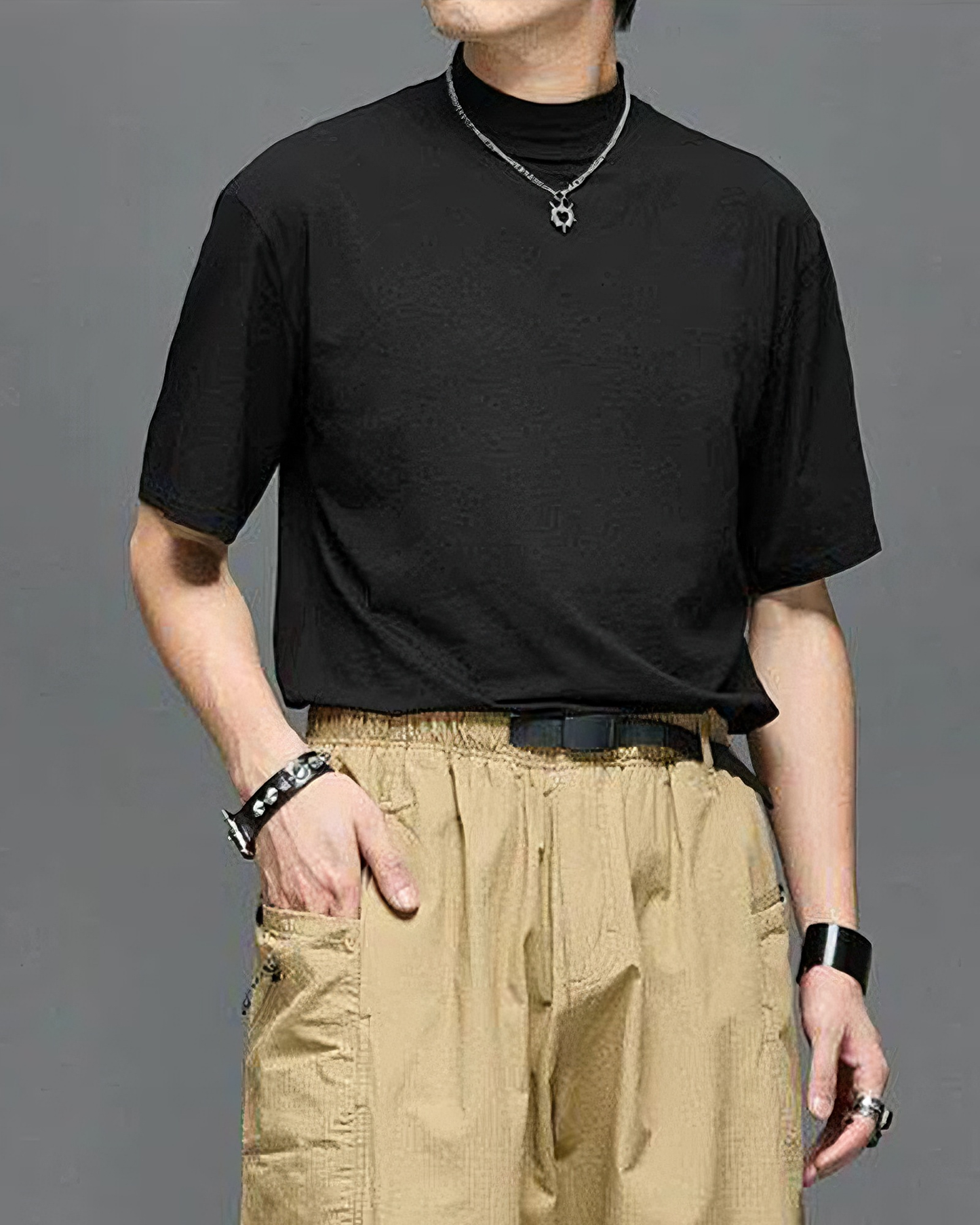 Minimalist Japanese Mock Neck Basic T-Shirt
