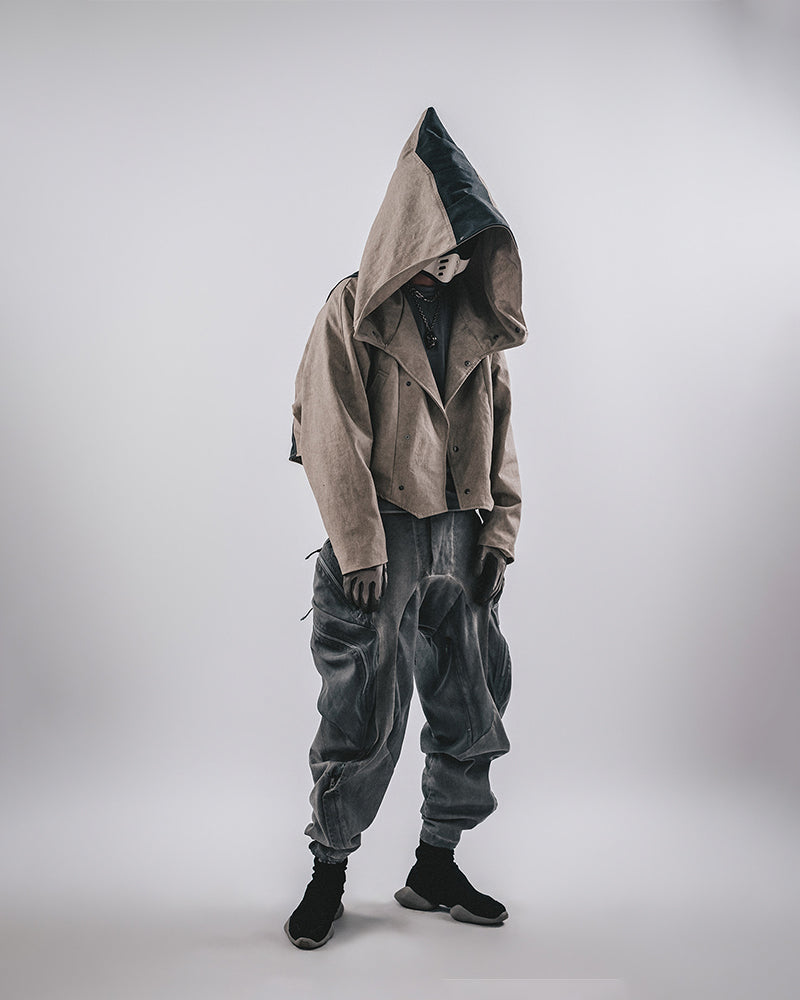 Post-Apocalyptic Hooded Cropped Utility Jacket