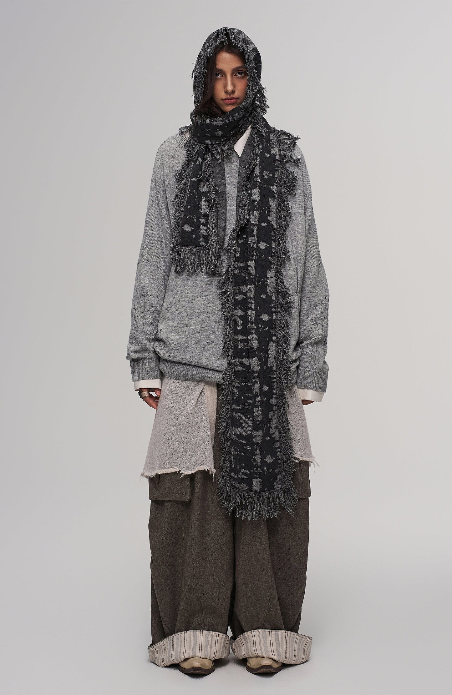 Striped Lining Oversized Wool-Blend Trousers