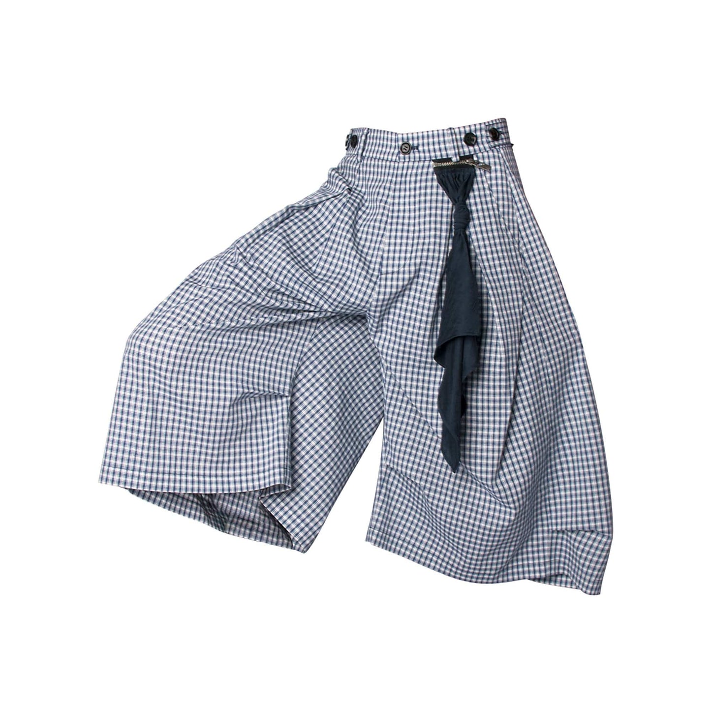 Detachable Scarf Grid Pleated Shorts
