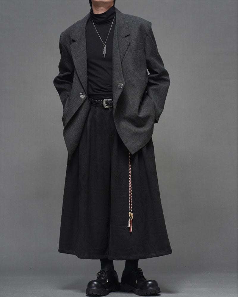 Modern Japanese Wide Leg Suede Hakama Pants