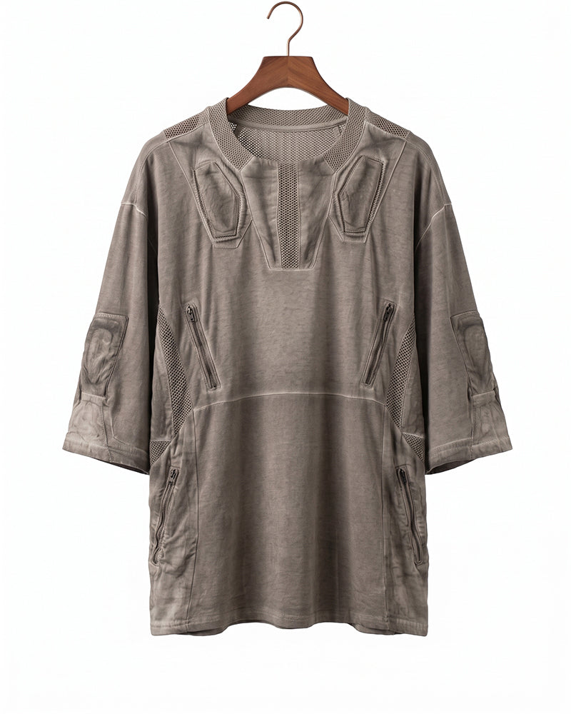 Wasteland Dirty-Dye Mesh Panel Tactical T-Shirt