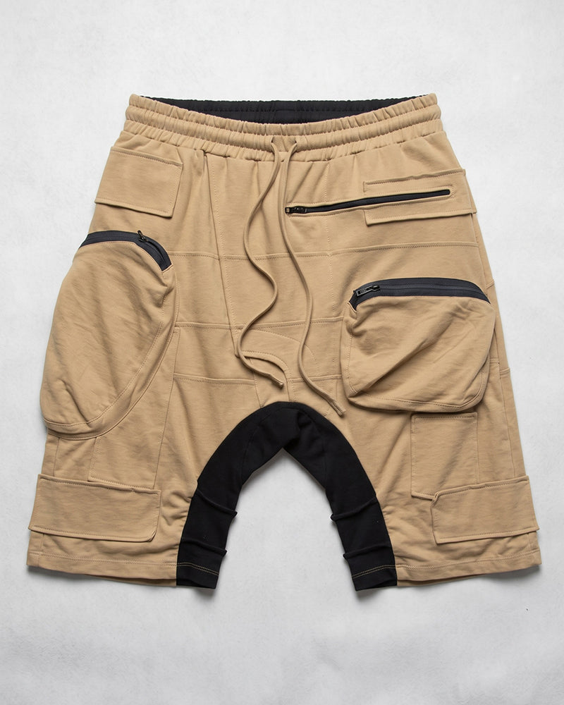 Wasteland Asymmetric Multi-Zip Drop-Crotch Shorts
