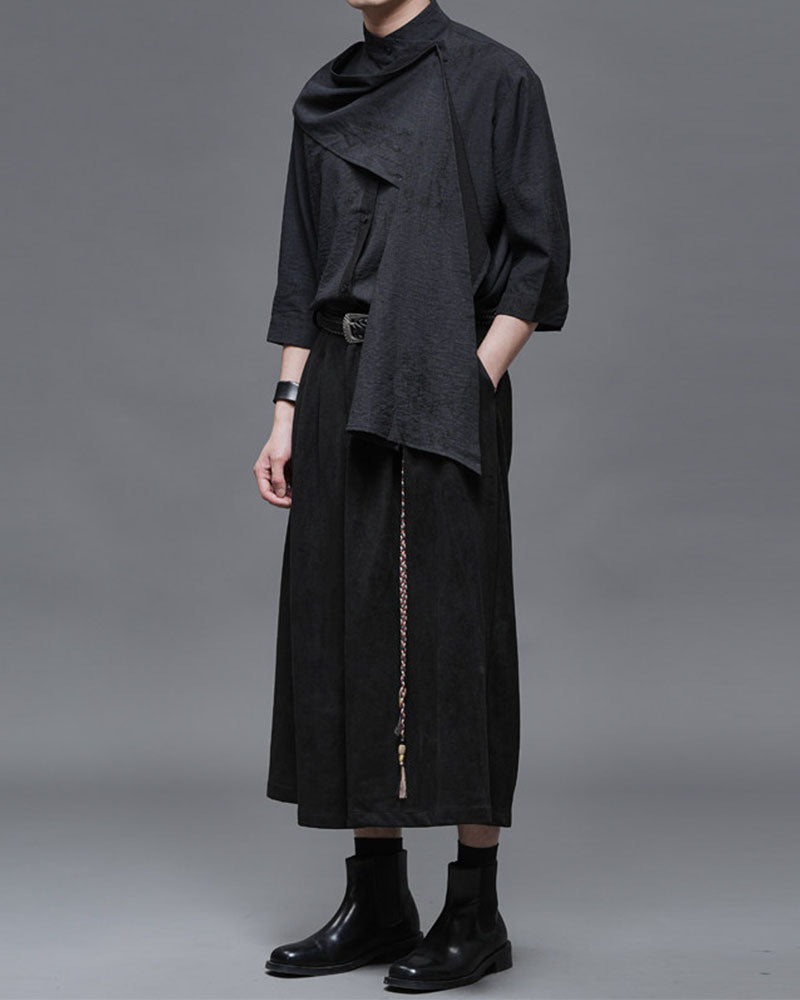 Darkwear Style Japanese Urban Scarf Collar Shirt