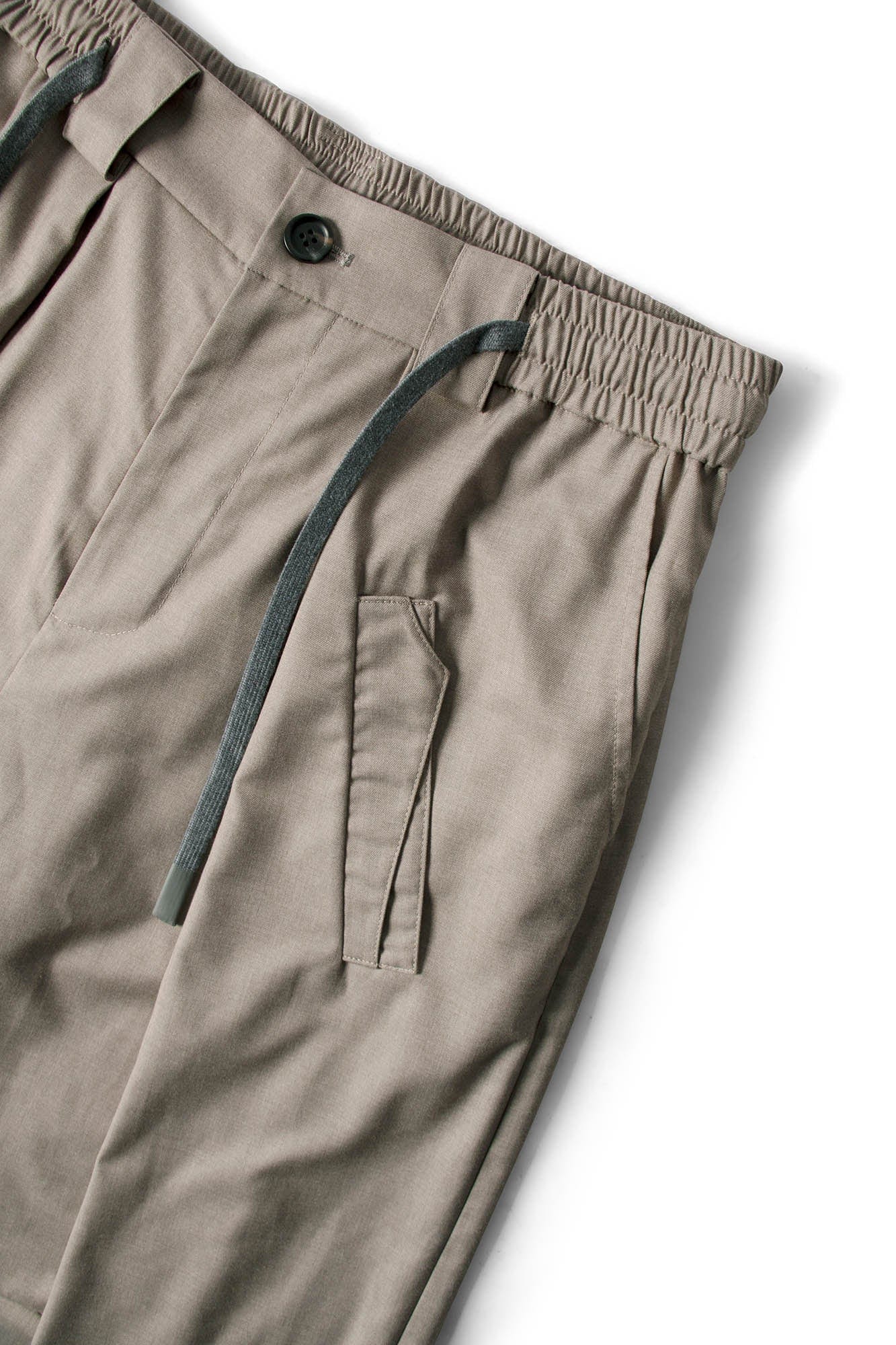 Pleated Drawstring Curved Wide-Leg Trousers