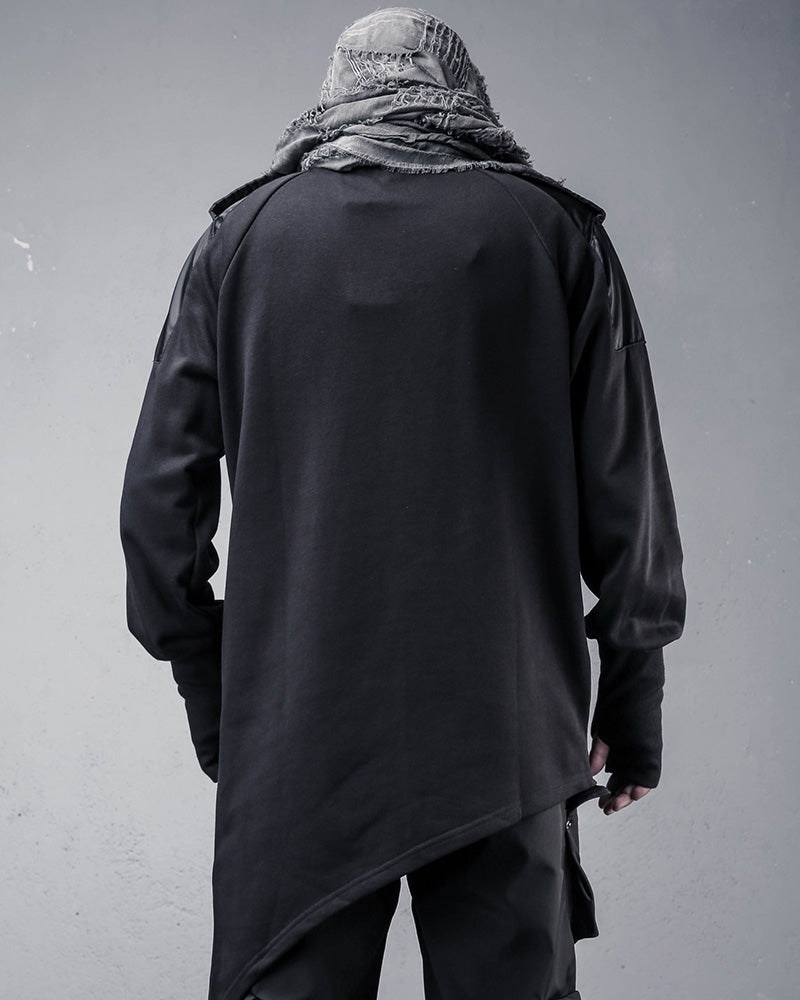 High-Street Techwear Asymmetric Patchwork Cargo Sweatshirt