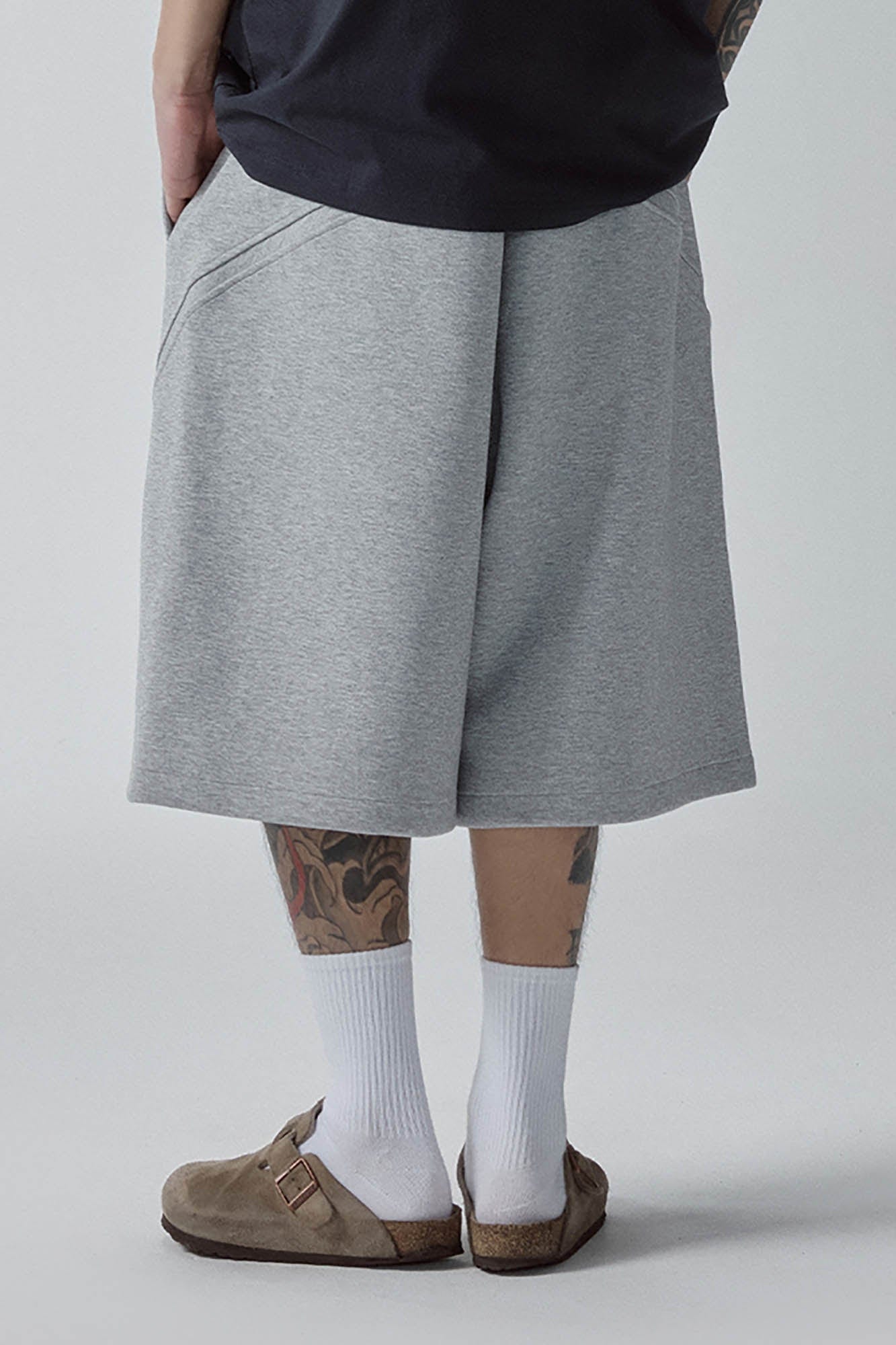 Curved Spliced Drawstring Shorts