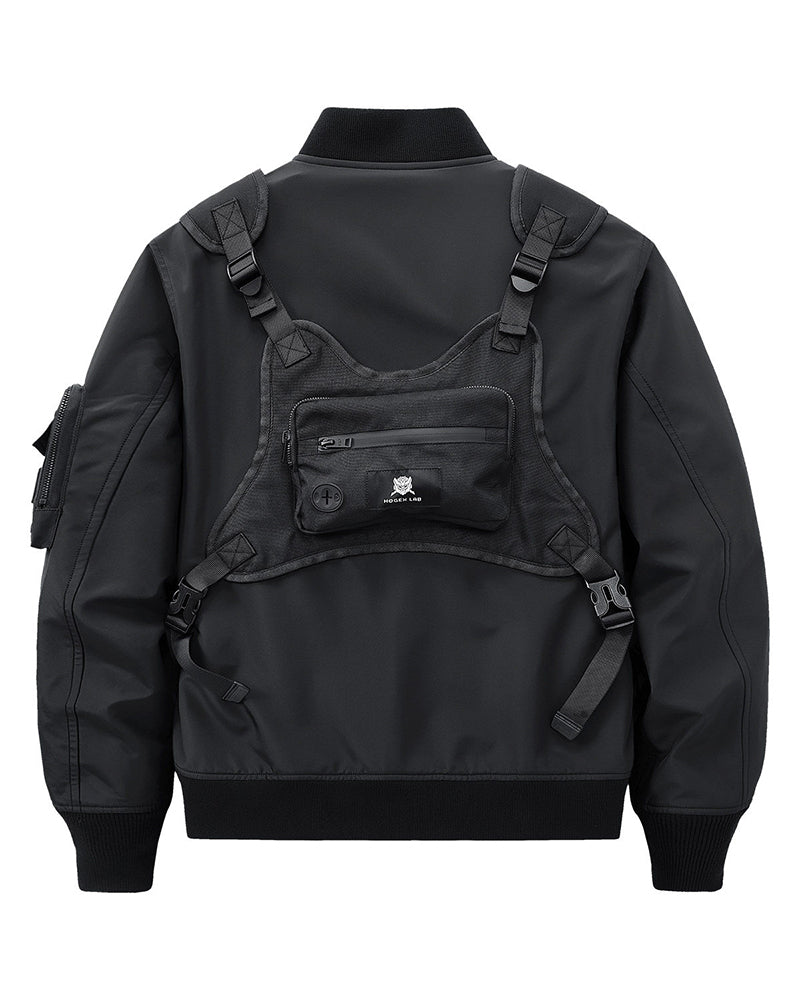 Functional Fake Two Piece Backpack Bomber Jacket