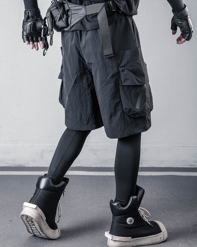 Streetwear Black Techwear Loose Cargo Shorts