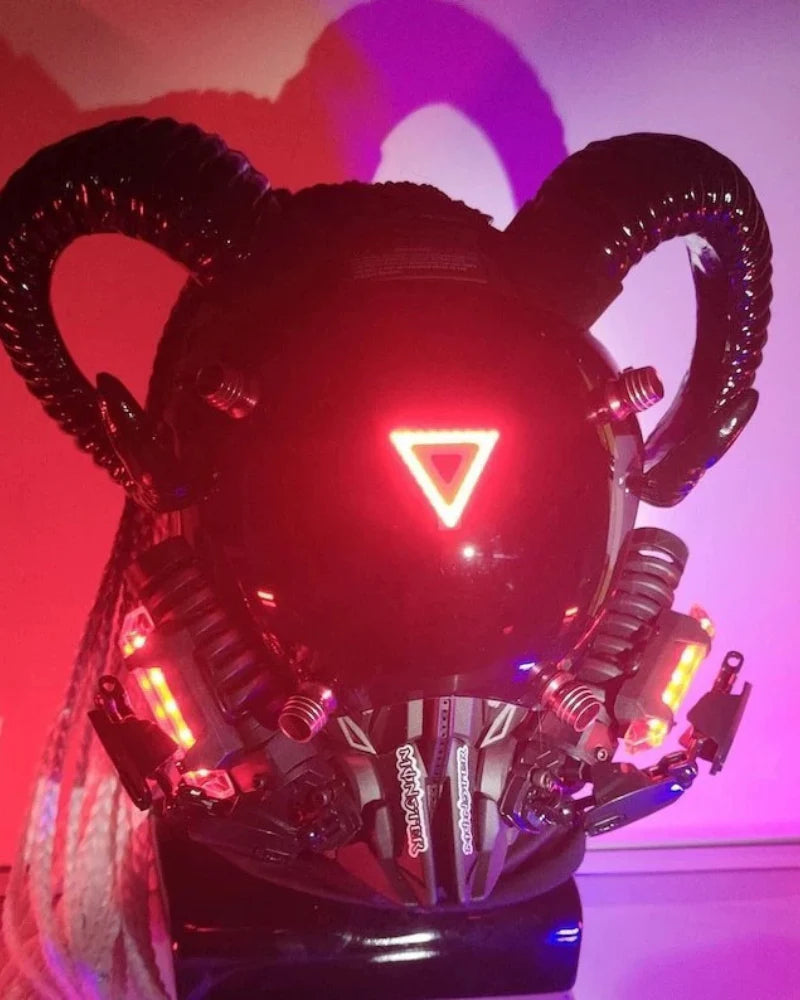 Black Goat Horns LED Cyberpunk Helmet Mask