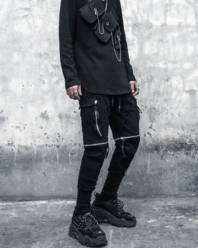 Streetwear Zipper Knee Cutout Cargo Pants