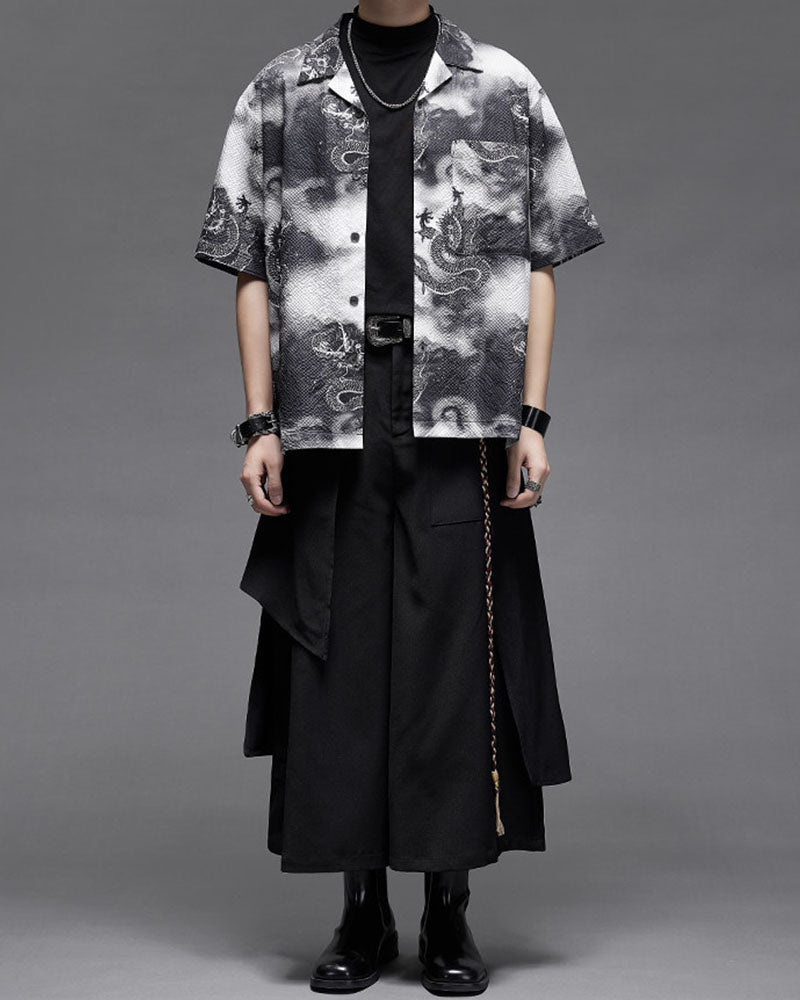 Modern Japanese Asymmetric Wide Leg Hakama Pants