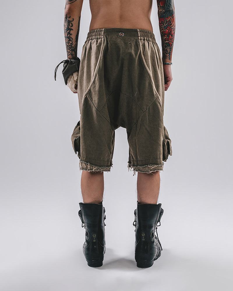 Scorched Earth Belted Drop-Crotch Cargo Shorts