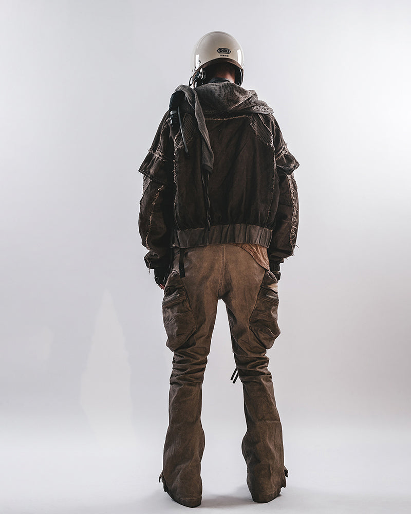 Post-Apocalyptic Mesh-Deconstructed Hooded Bomber Jacket