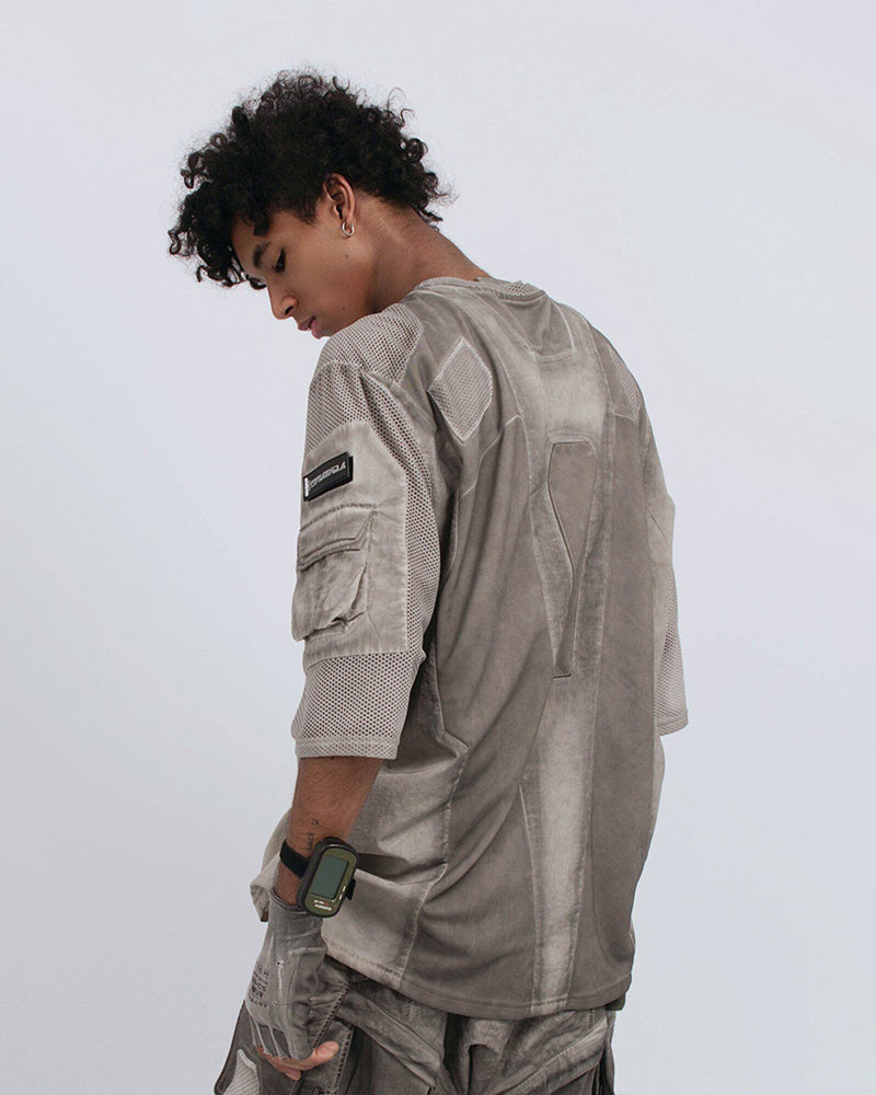 Wasteland Dirty-Dye Mesh Velcro Loose Pocket T-Shirt