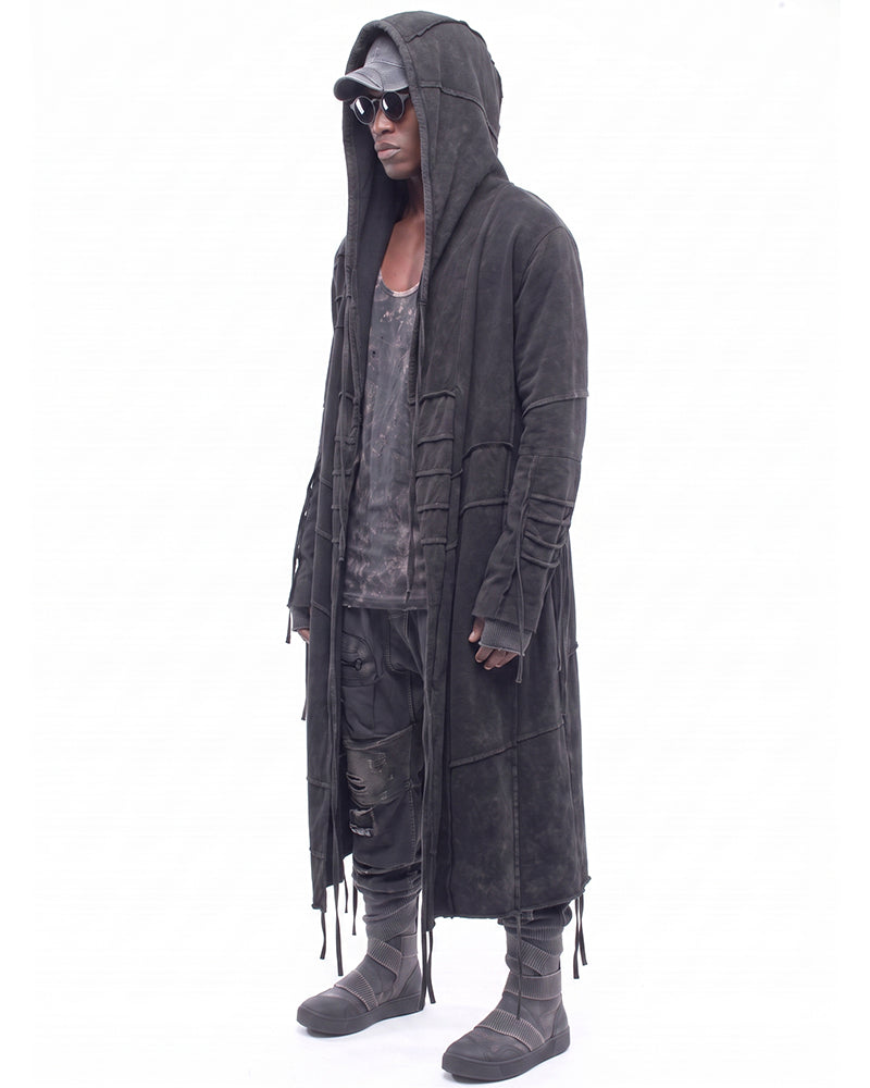 Post‑Apocalyptic Distressed Washed Hooded Duster Coat