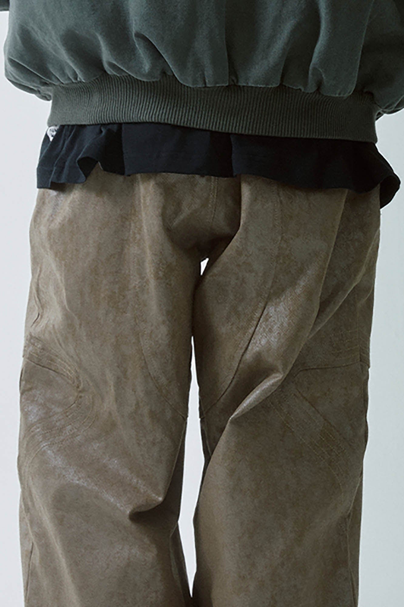 Distressed Paneled Waxed Pants