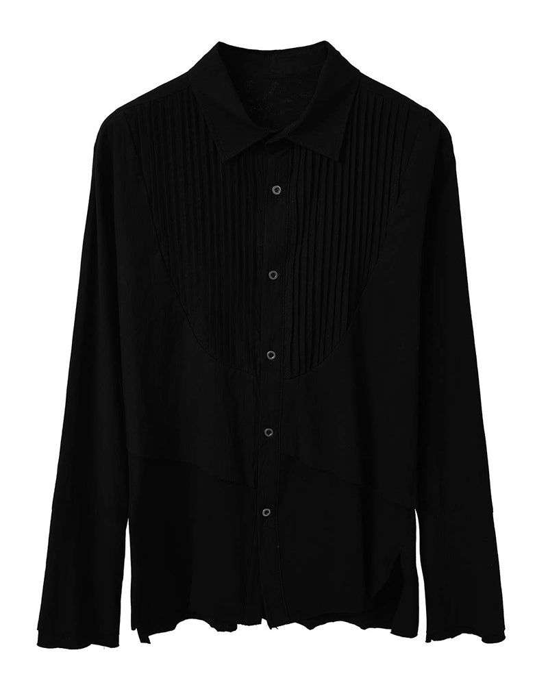 Post‑Apocalyptic Vintage Pleated Panel Long Sleeve Shirt